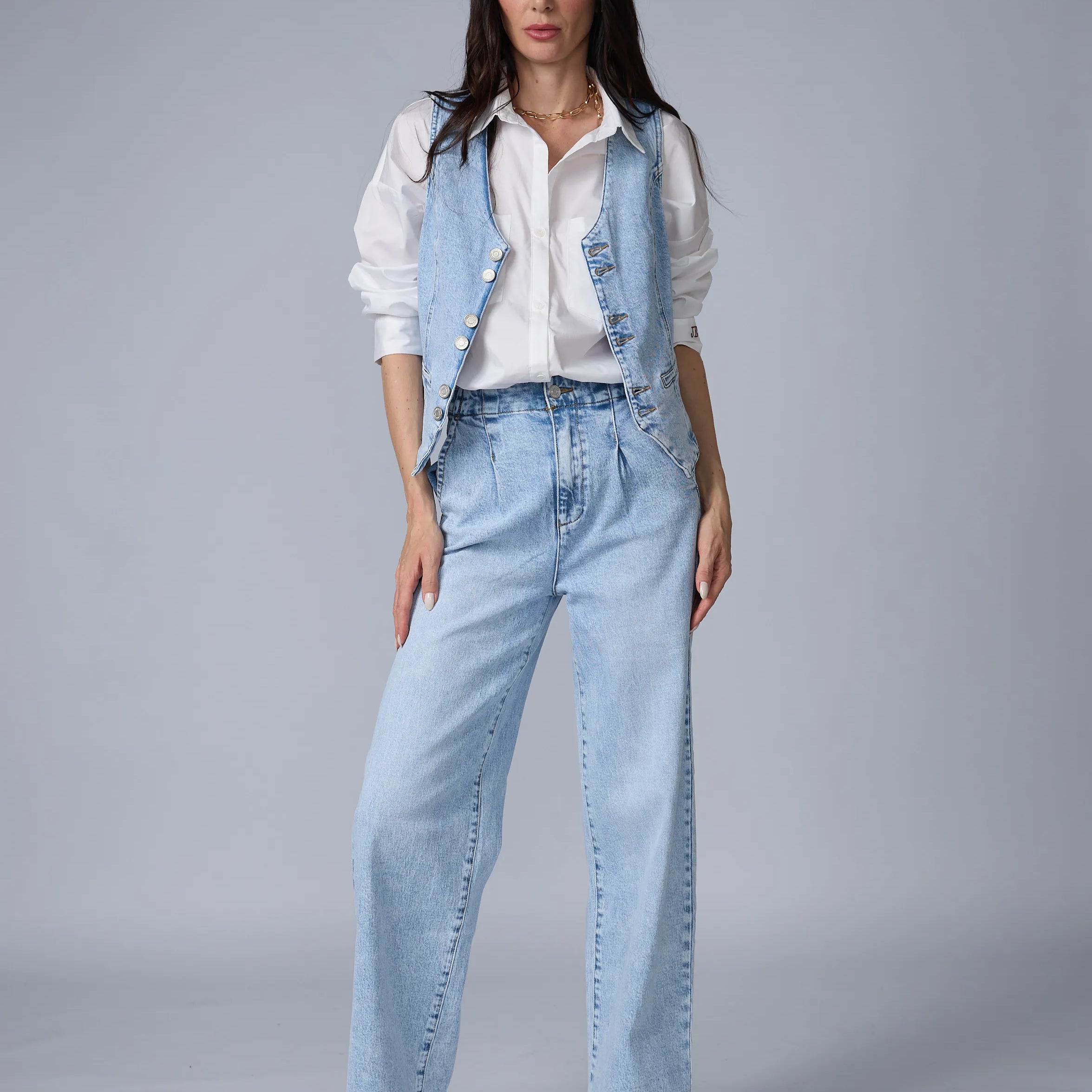 Jean Wide Pliegues Ajuste Cintura
