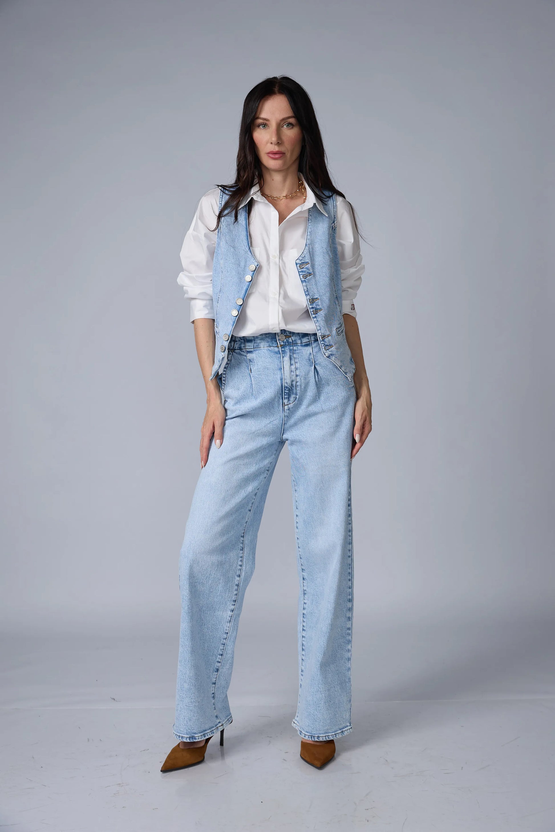 Jean Wide Pliegues Ajuste Cintura