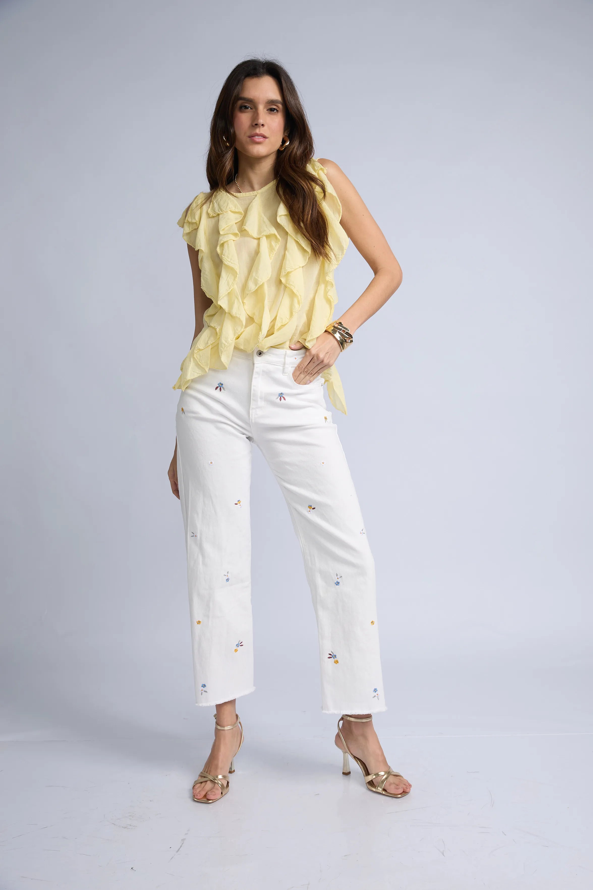 Pantalon Denim Flores Colores