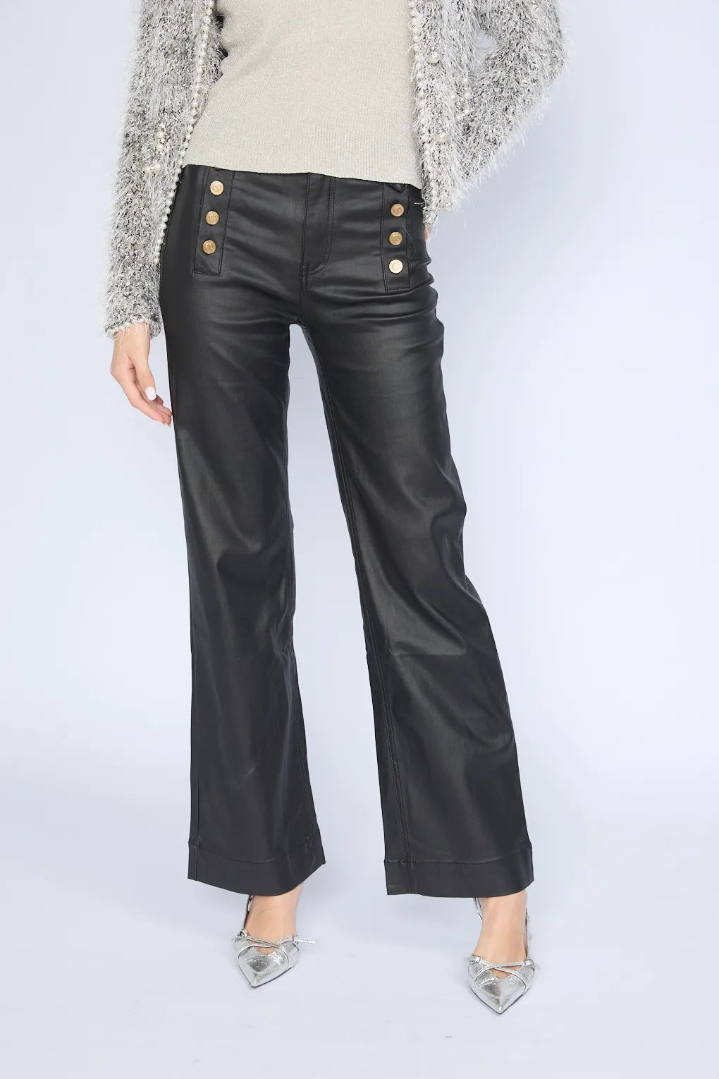 Pantalon Ecopiel Botones Laterales