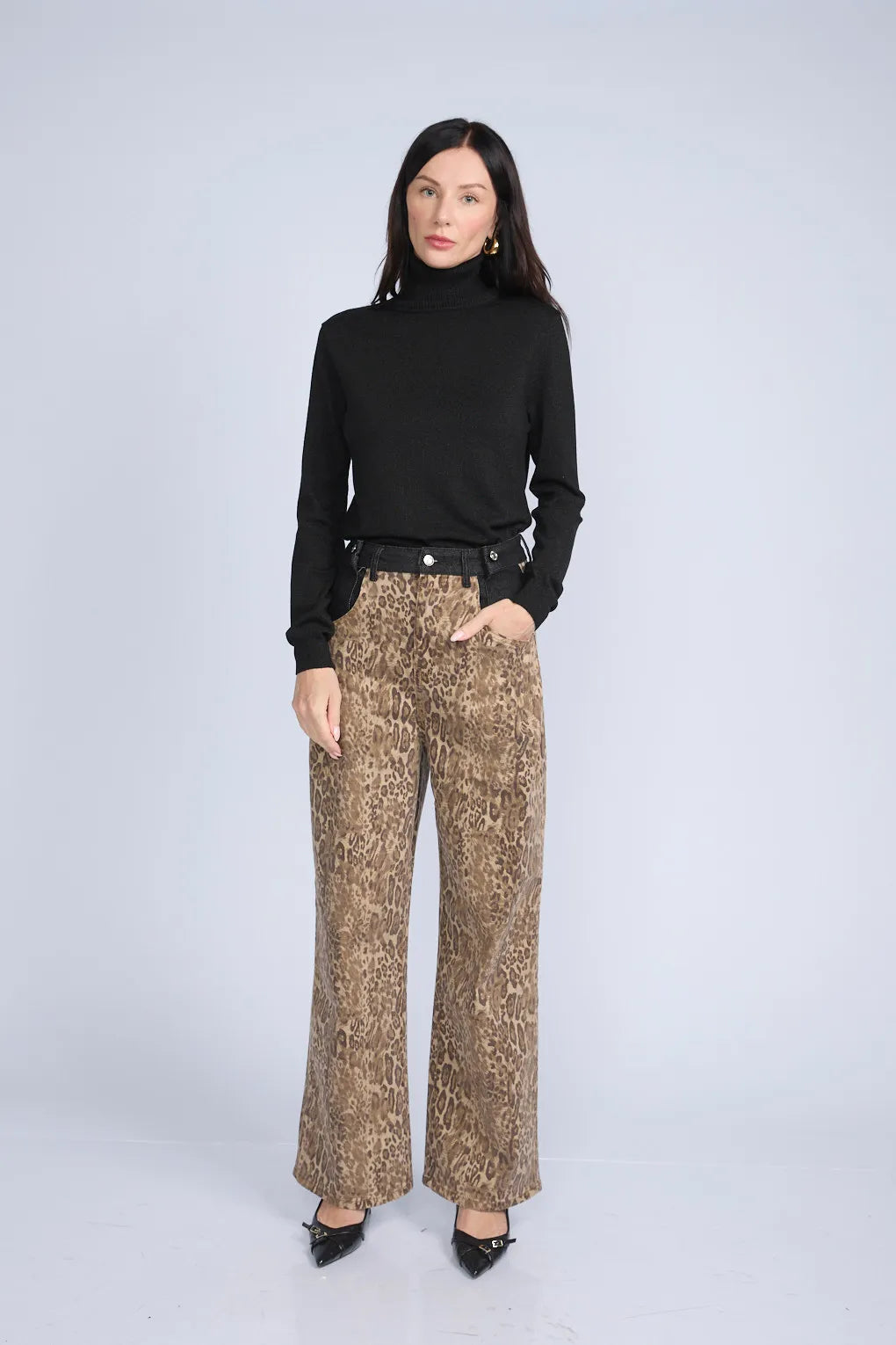 Pantalon Animal Print Bolsillos Negros