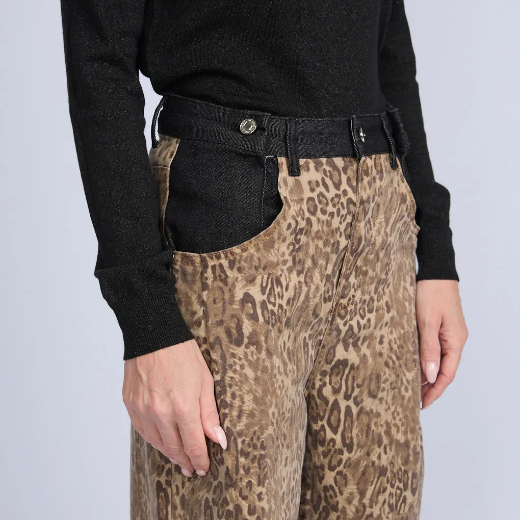 Pantalon Animal Print Bolsillos Negros