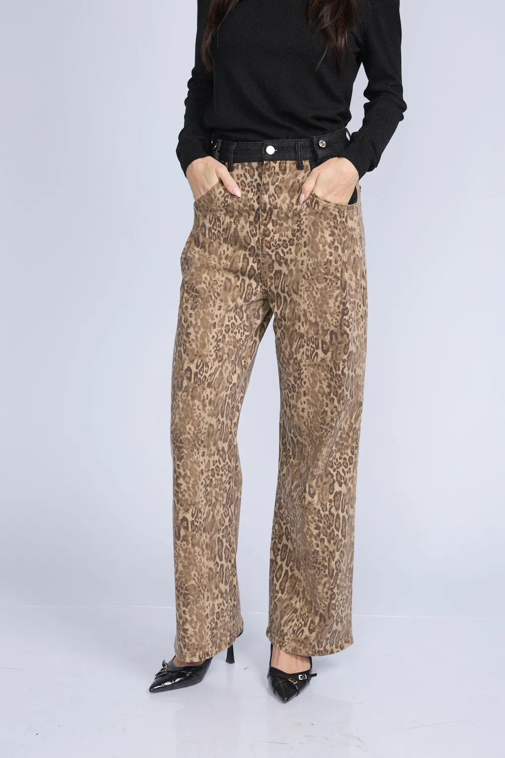 Pantalon Animal Print Bolsillos Negros