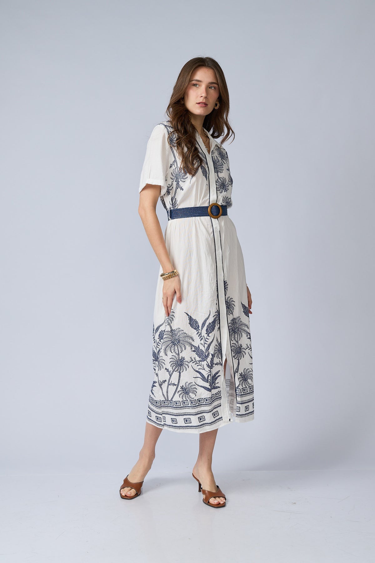 Vestido Camisero Flores Bordadas