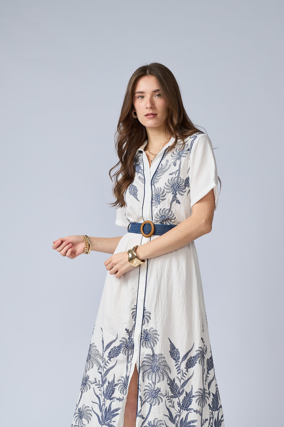 Vestido Camisero Flores Bordadas
