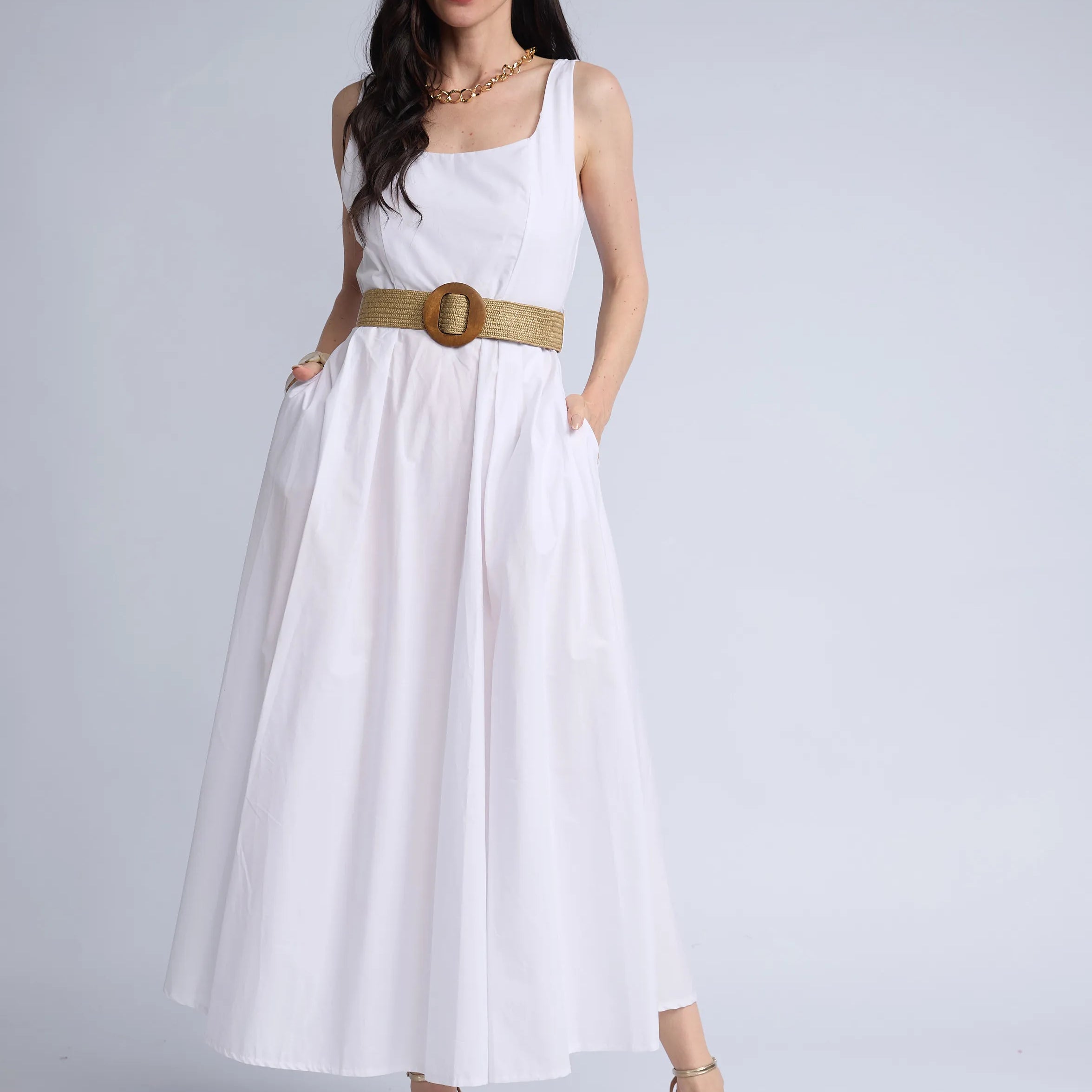 Vestido Tira Ancha Cinturon