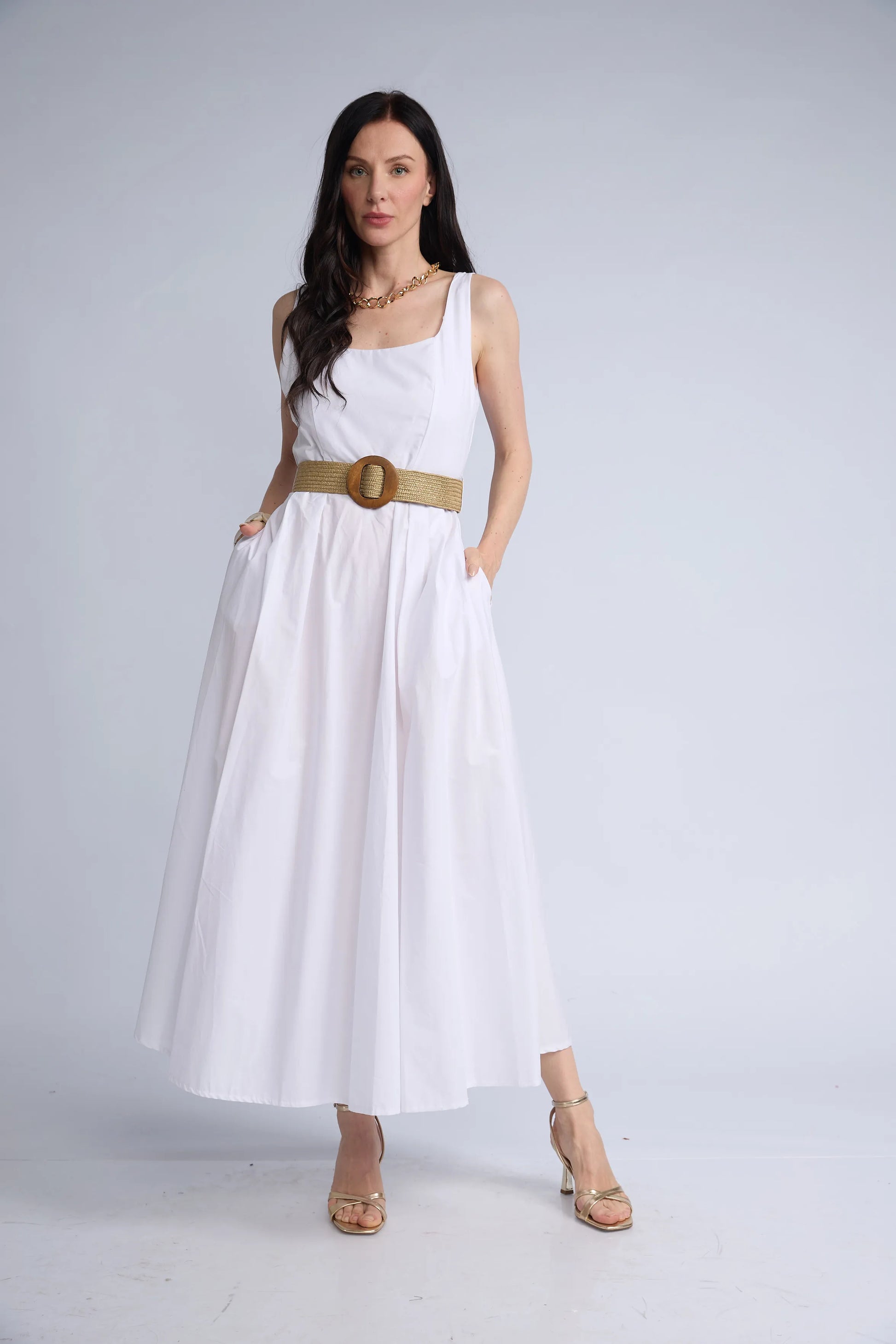 Vestido Tira Ancha Cinturon