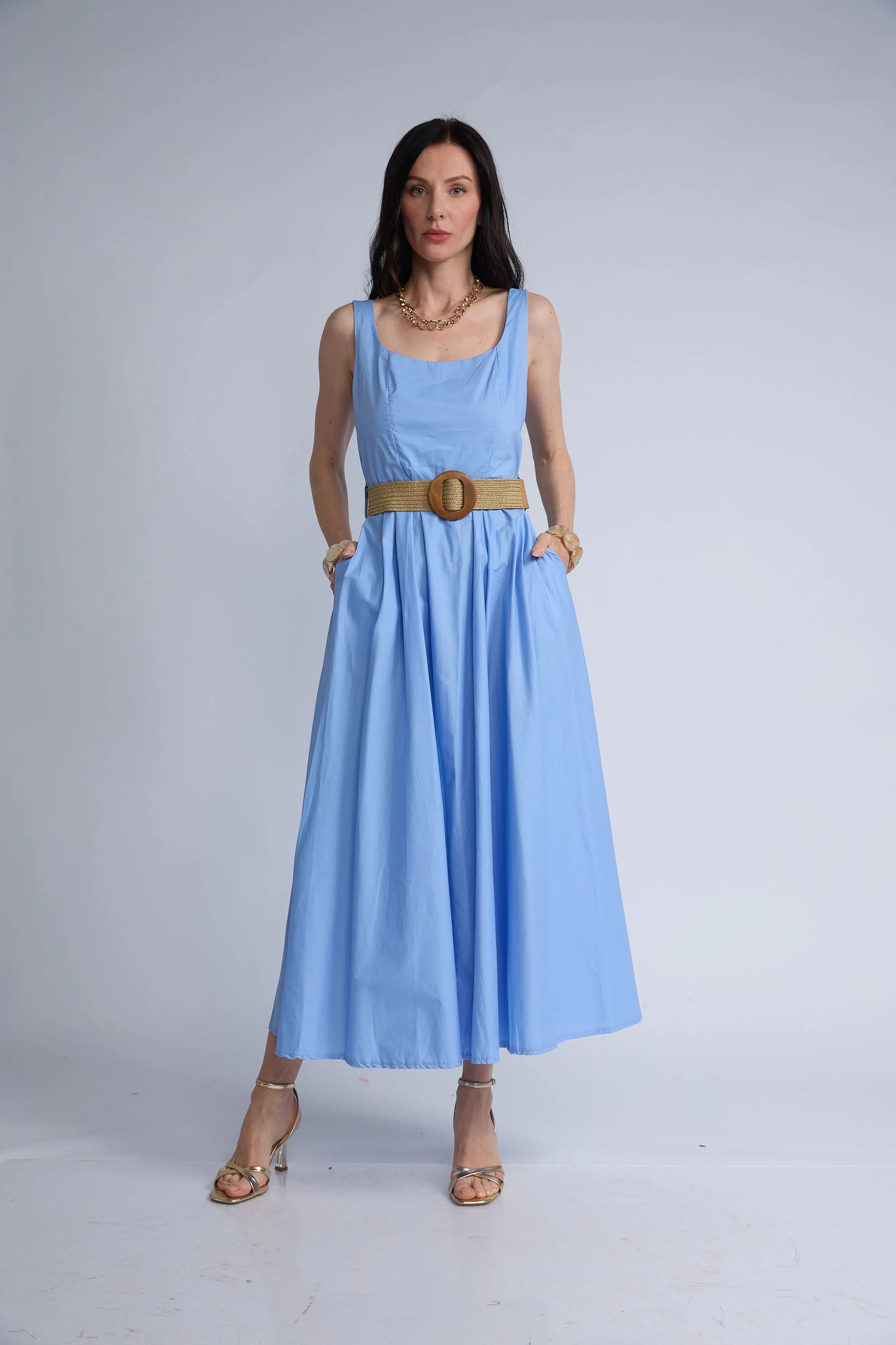 Vestido Tira Ancha Cinturon