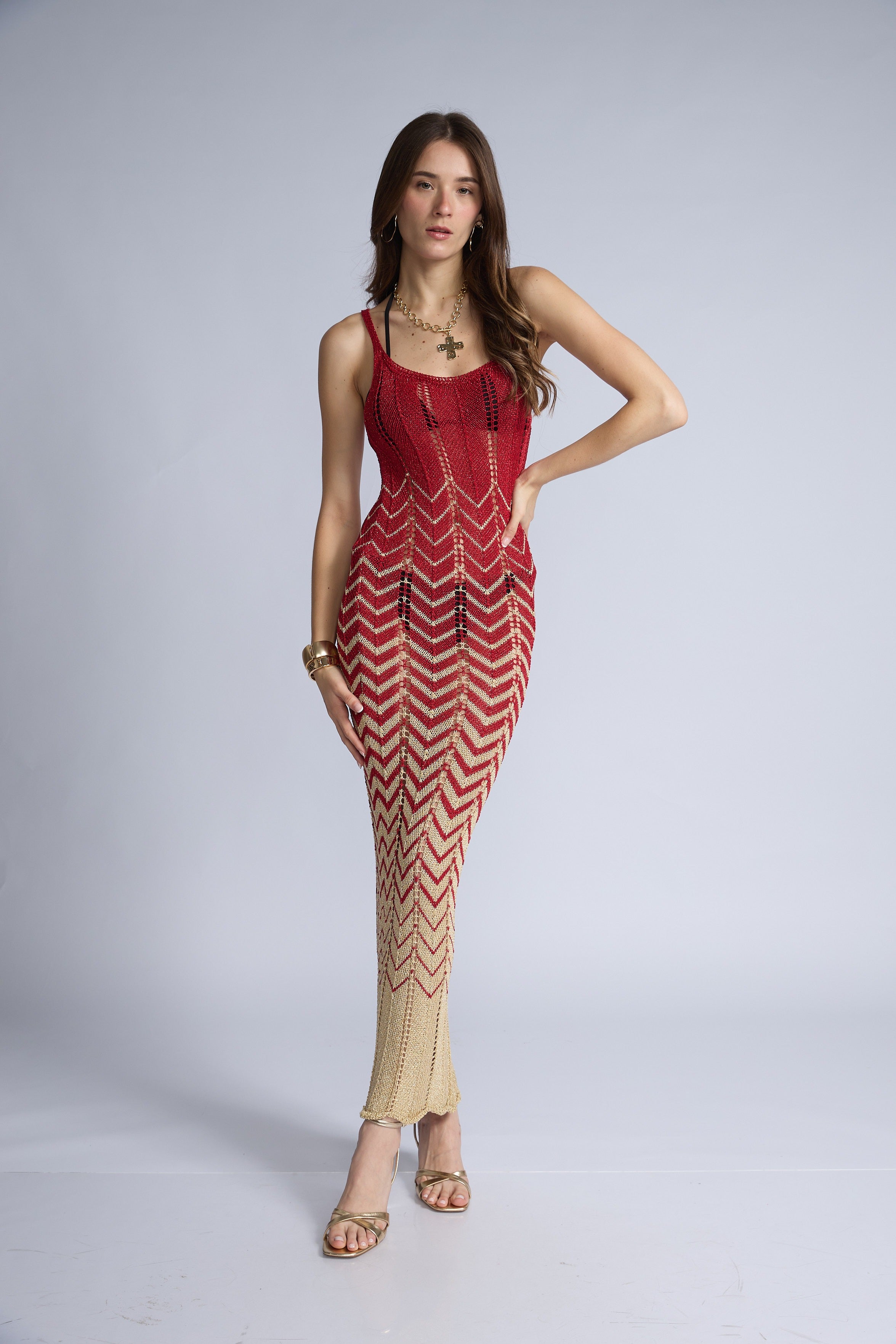 Vestido Largo Lurex Zig Zag