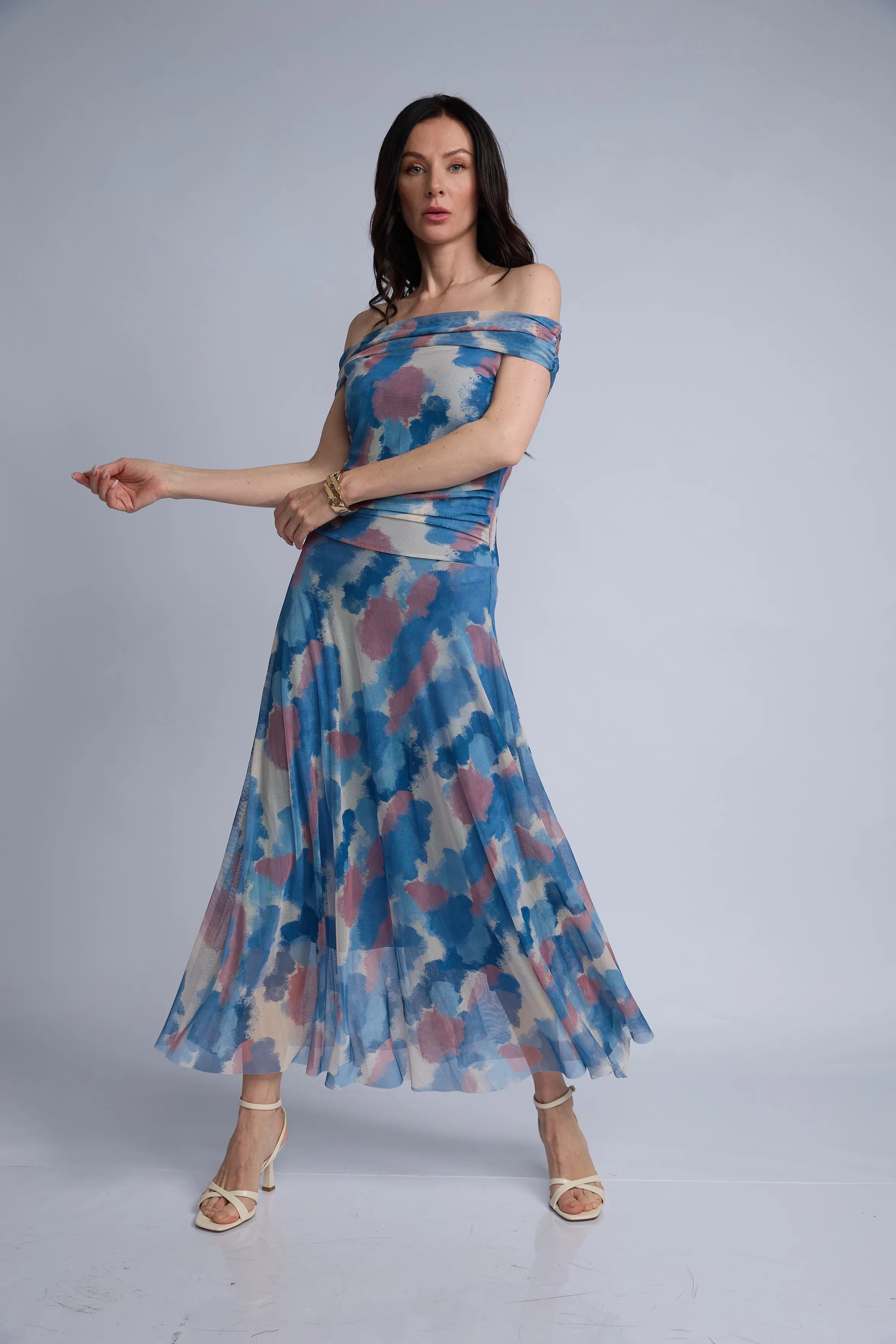 Vestido Mesh Estampado Drapeado