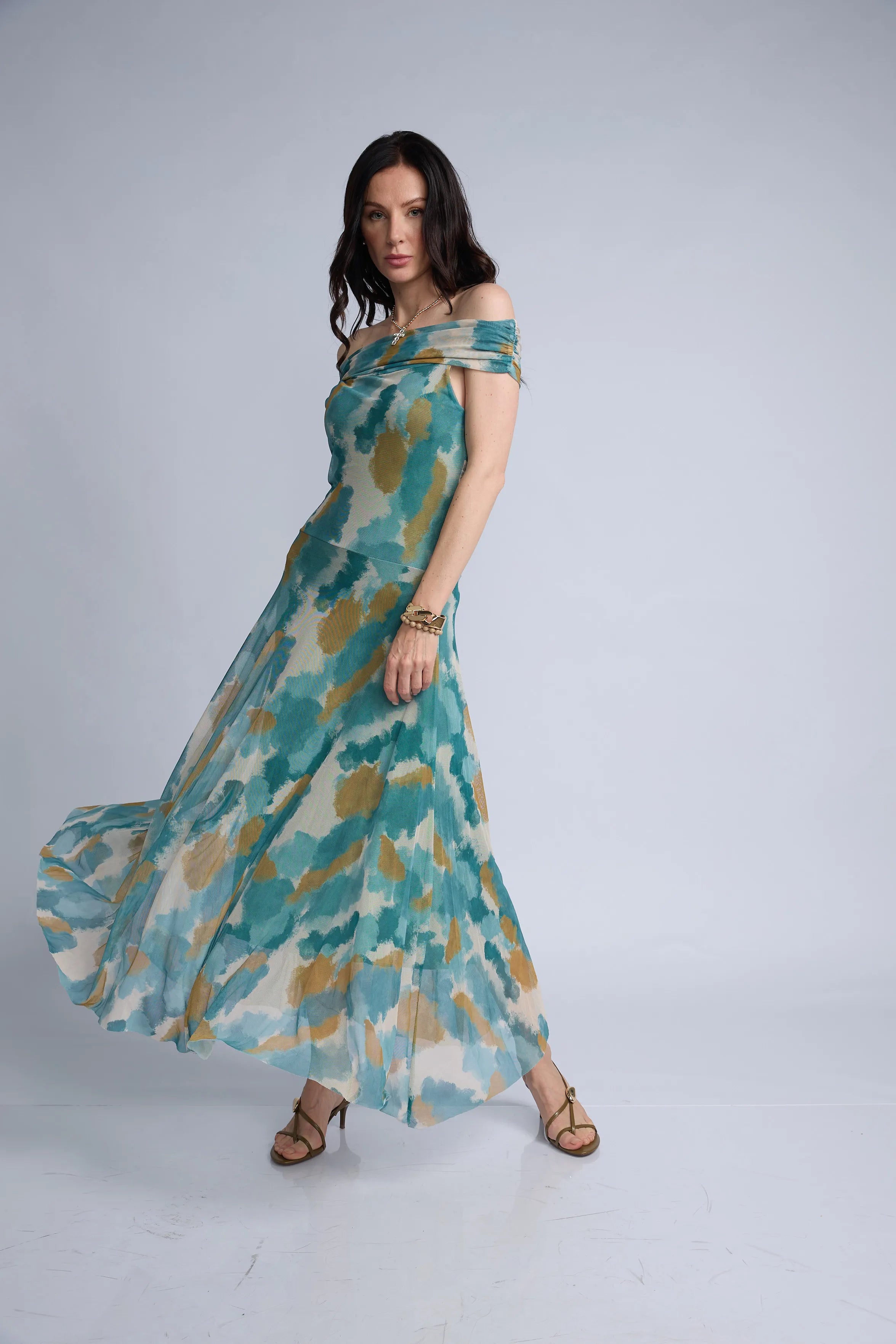 Vestido Mesh Estampado Drapeado