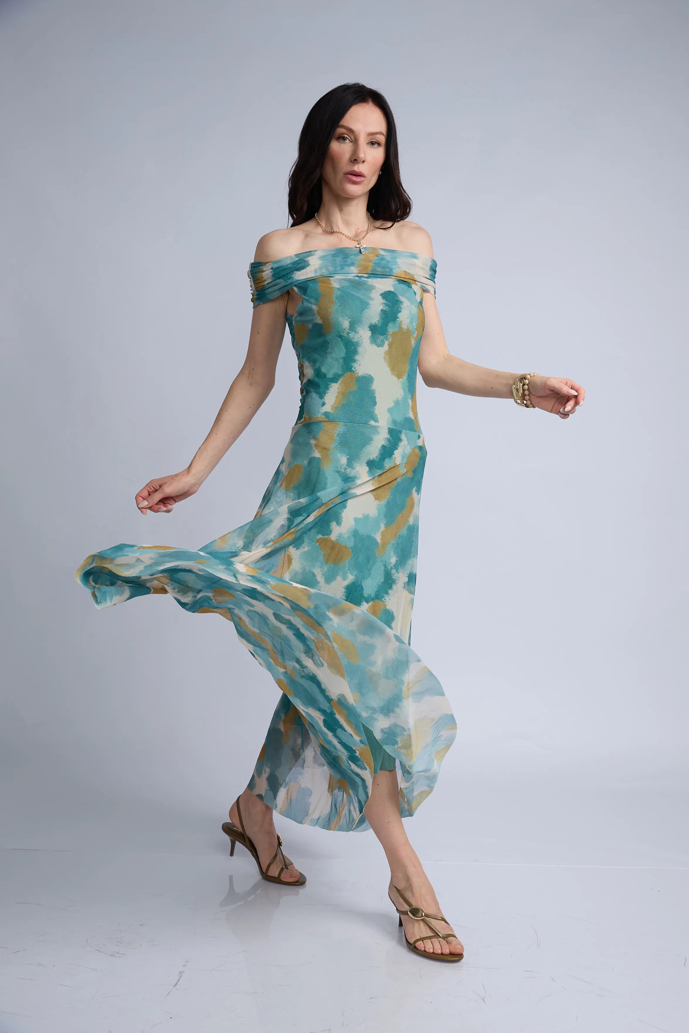 Vestido Mesh Estampado Drapeado