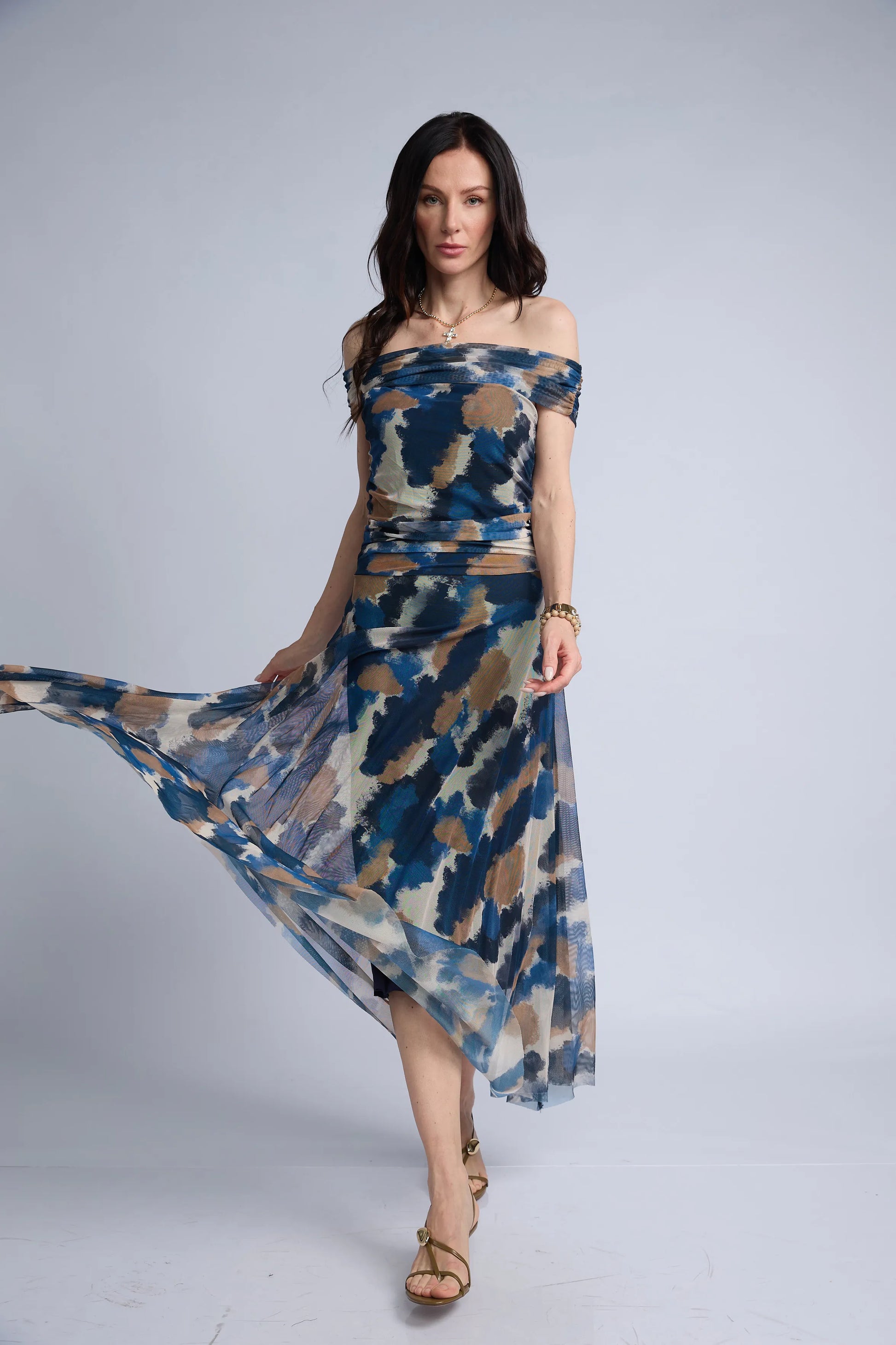 Vestido Mesh Estampado Drapeado