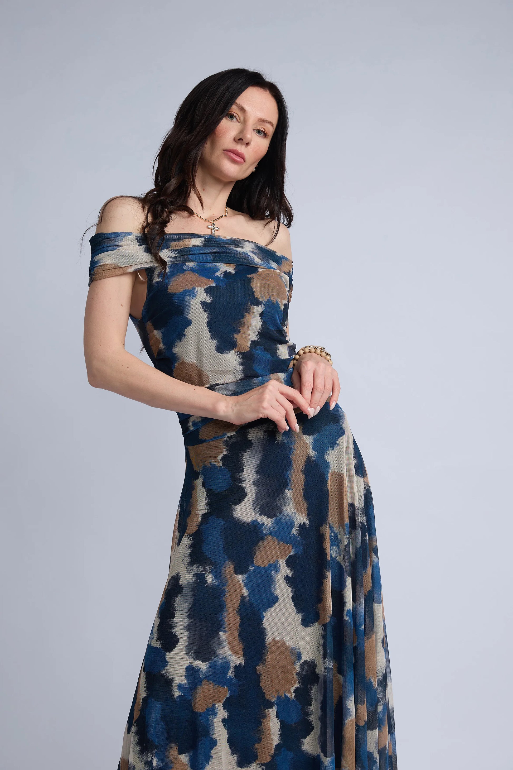 Vestido Mesh Estampado Drapeado