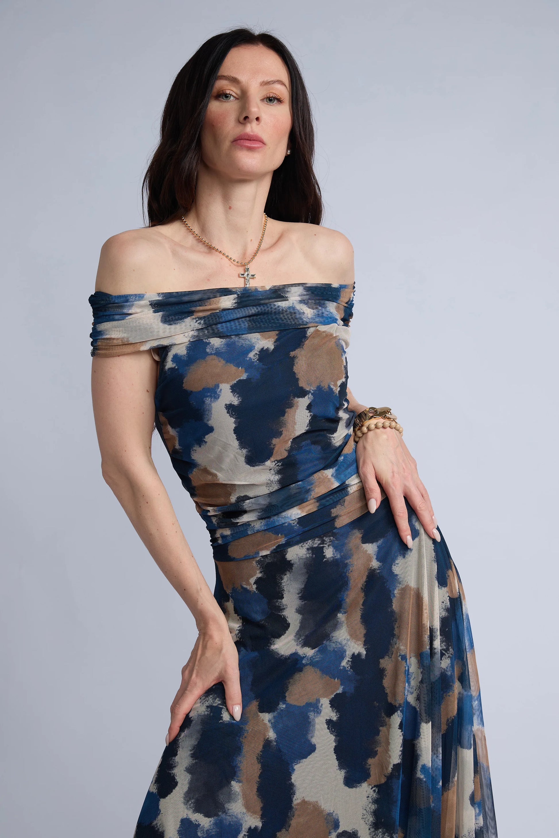 Vestido Mesh Estampado Drapeado