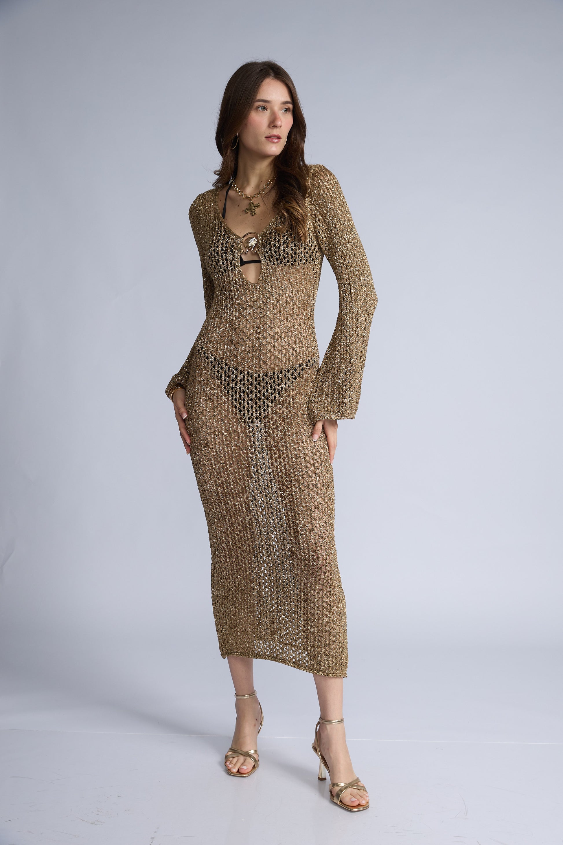 Vestido Largo Calado Lurex