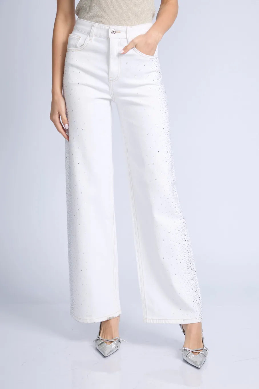 Pantalón recto brillos lateral