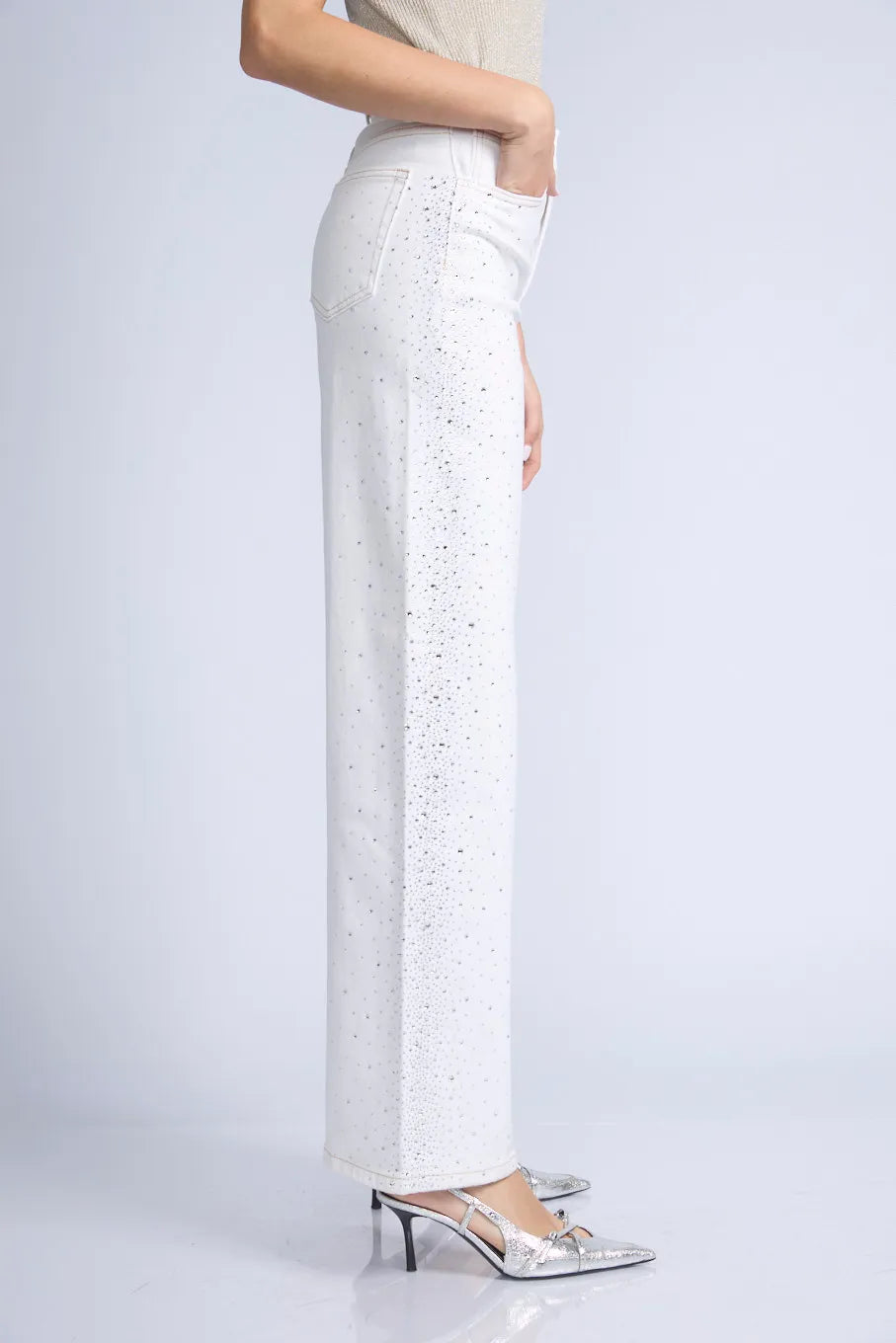 Pantalón recto brillos lateral