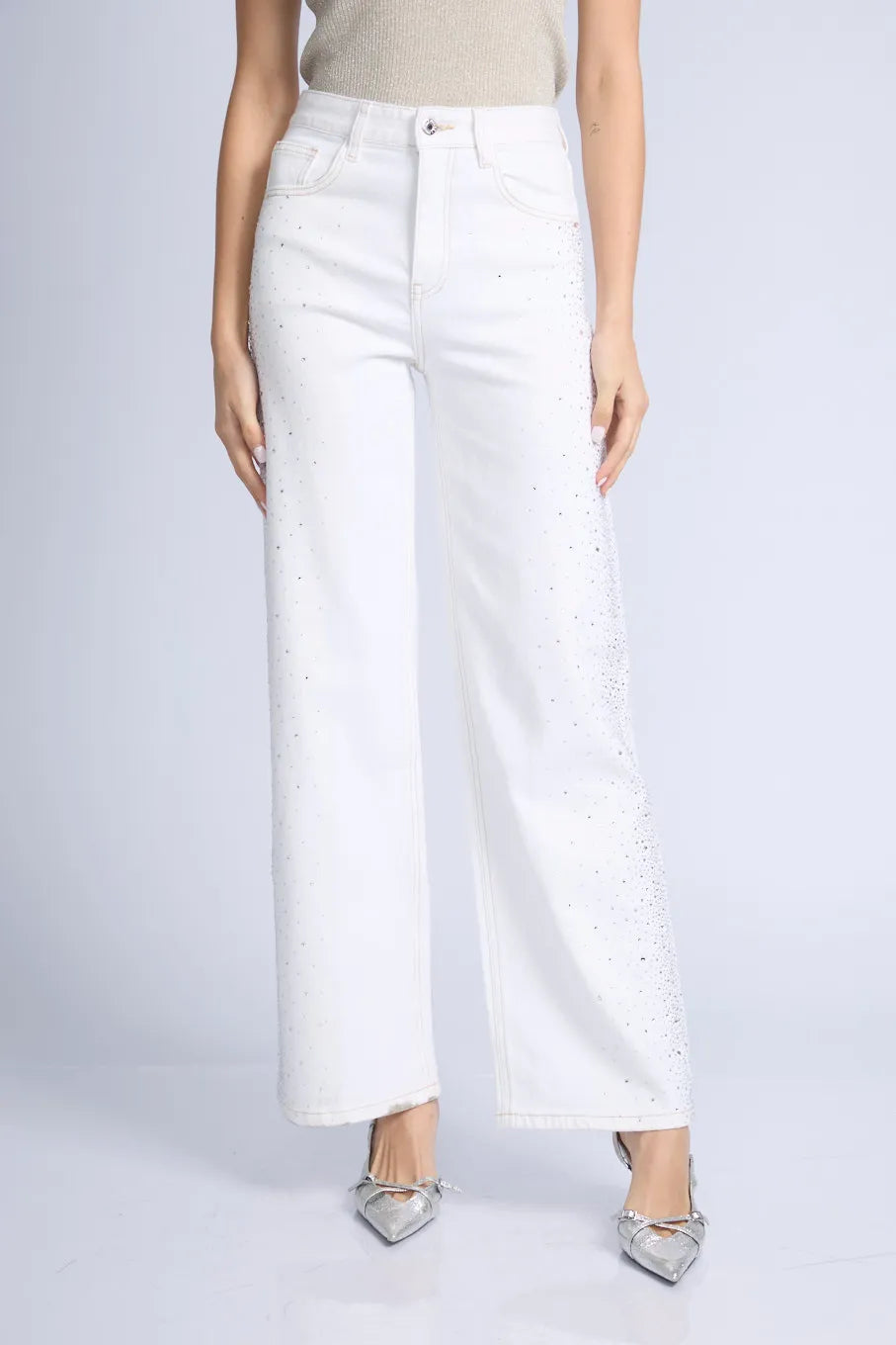 Pantalón recto brillos lateral